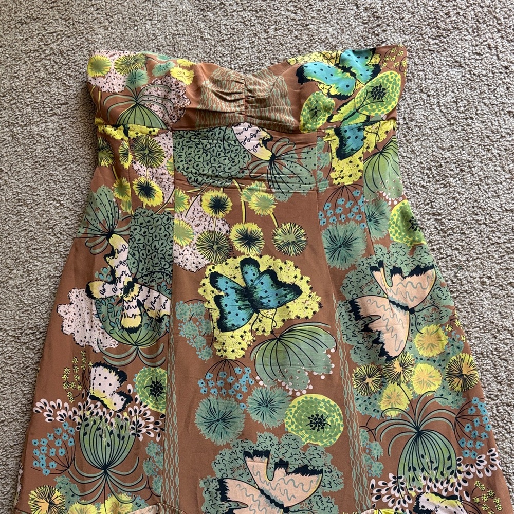 #227 Nanette Lepore Brown, Green & Turquoise Floral Midi Dress - Picture 2 of 8